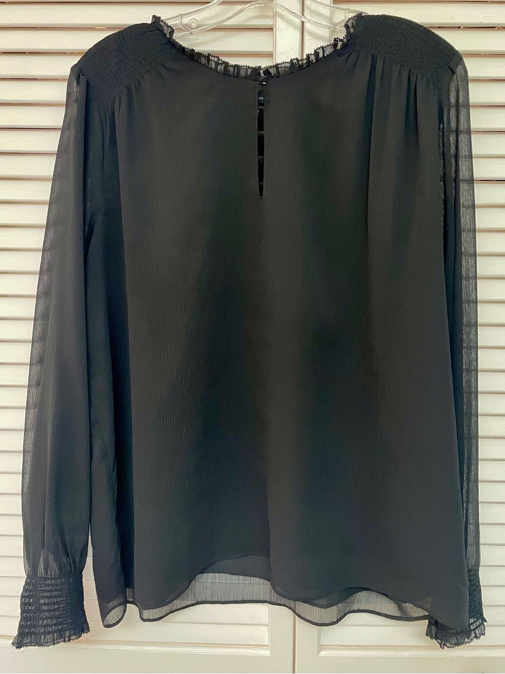 Ann Taylor Black Sheer Blouse with Frayed Neckline